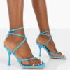 Back Up Blue Pu Square Toe Strappy Mid Heels