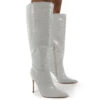 Go Wide Fit Grey Knee High Pointed Toe Stiletto Heeled Boots
