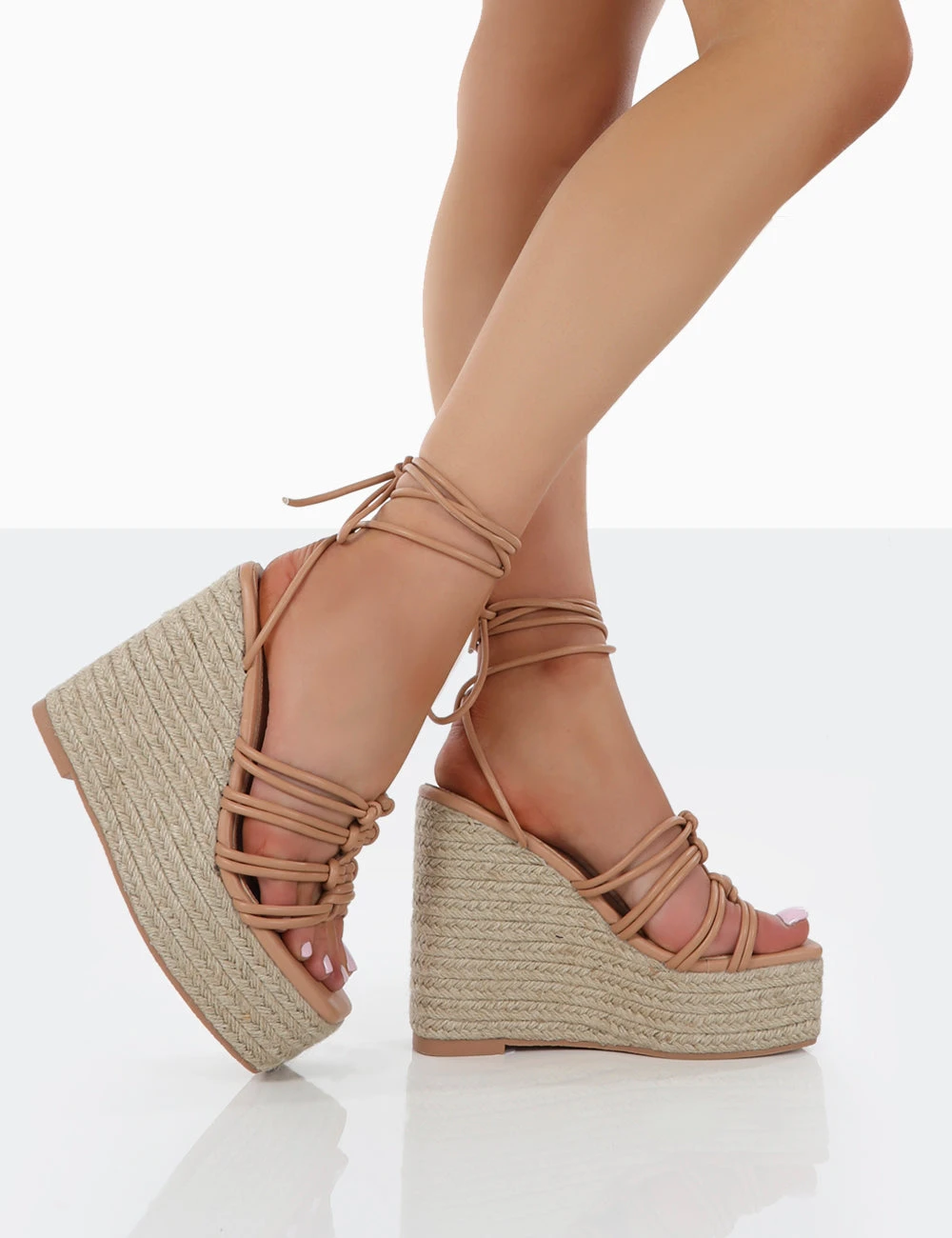 Chakkra Nude PU High Heeled Sandal Espadrilles Wedges - Image 3