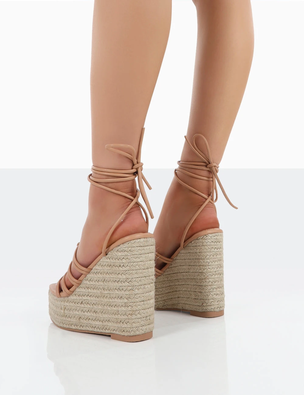 Chakkra Nude PU High Heeled Sandal Espadrilles Wedges - Image 2