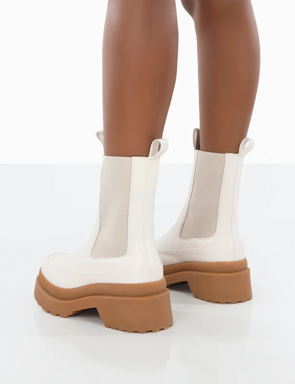 Rise Wide Fit Platform White Chunky Rubber Sole Chelsea Boots - Image 2