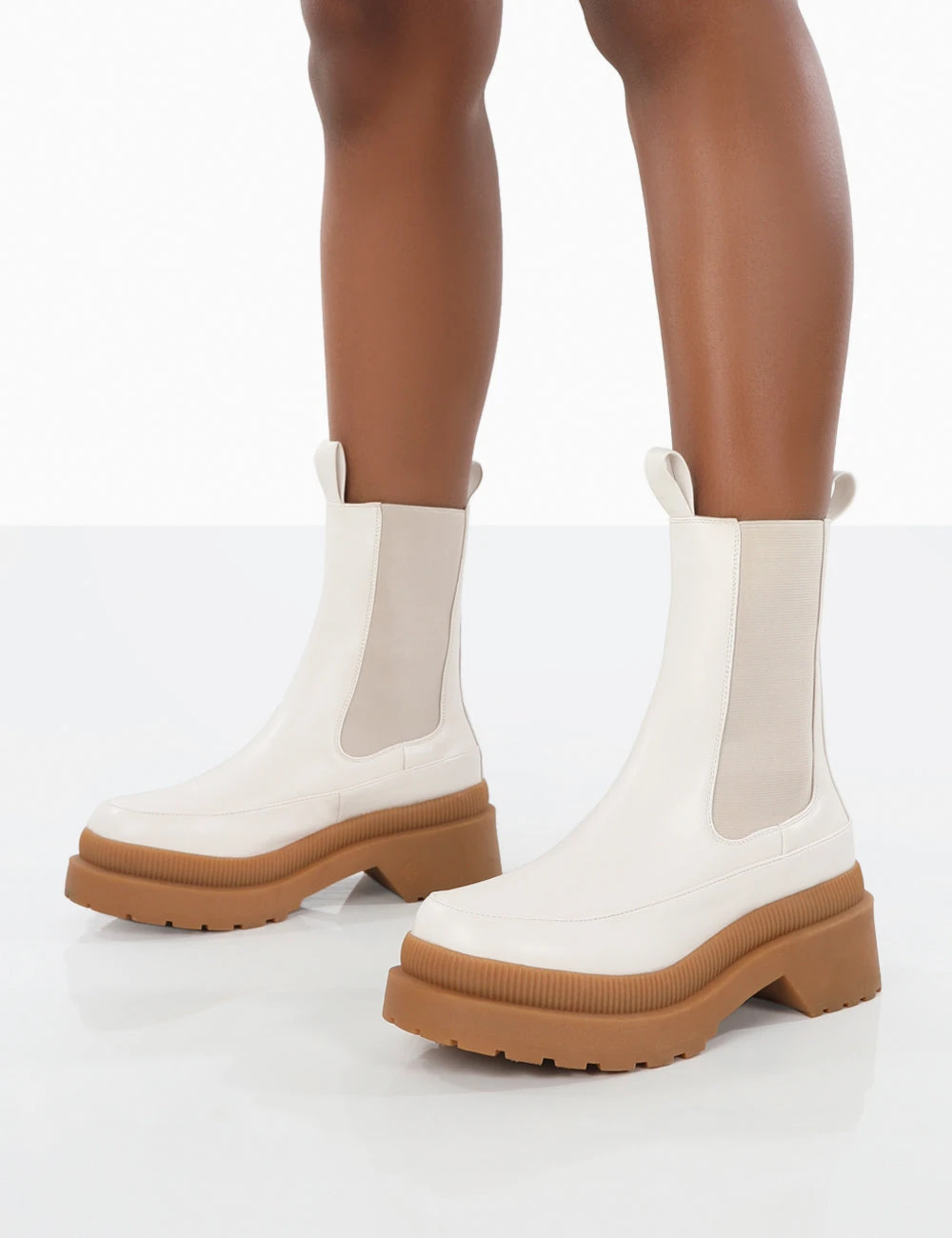 Rise Wide Fit Platform White Chunky Rubber Sole Chelsea Boots - Image 3