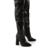 Hometown Wide Fit Black Croc Over The Knee Heeled Boots