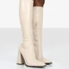 Caryn Stone Pu Wide Fit Knee High Heeled Boot