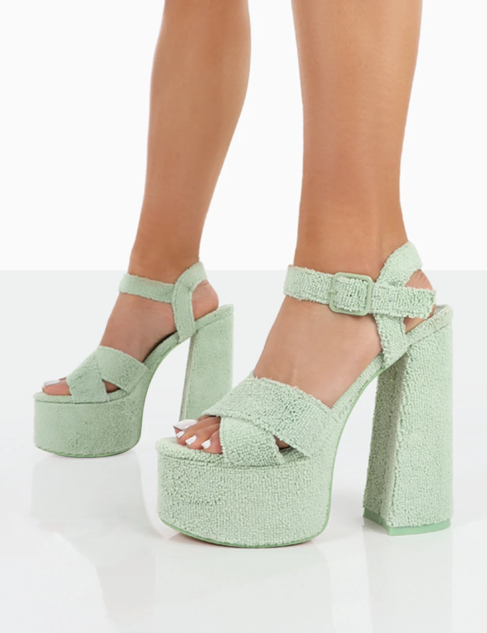Content Mint Towelling Chunky Platform Sandal High Heels - Image 4