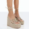 Chakkra Gold PU High Heeled Sandal Espadrilles Wedges