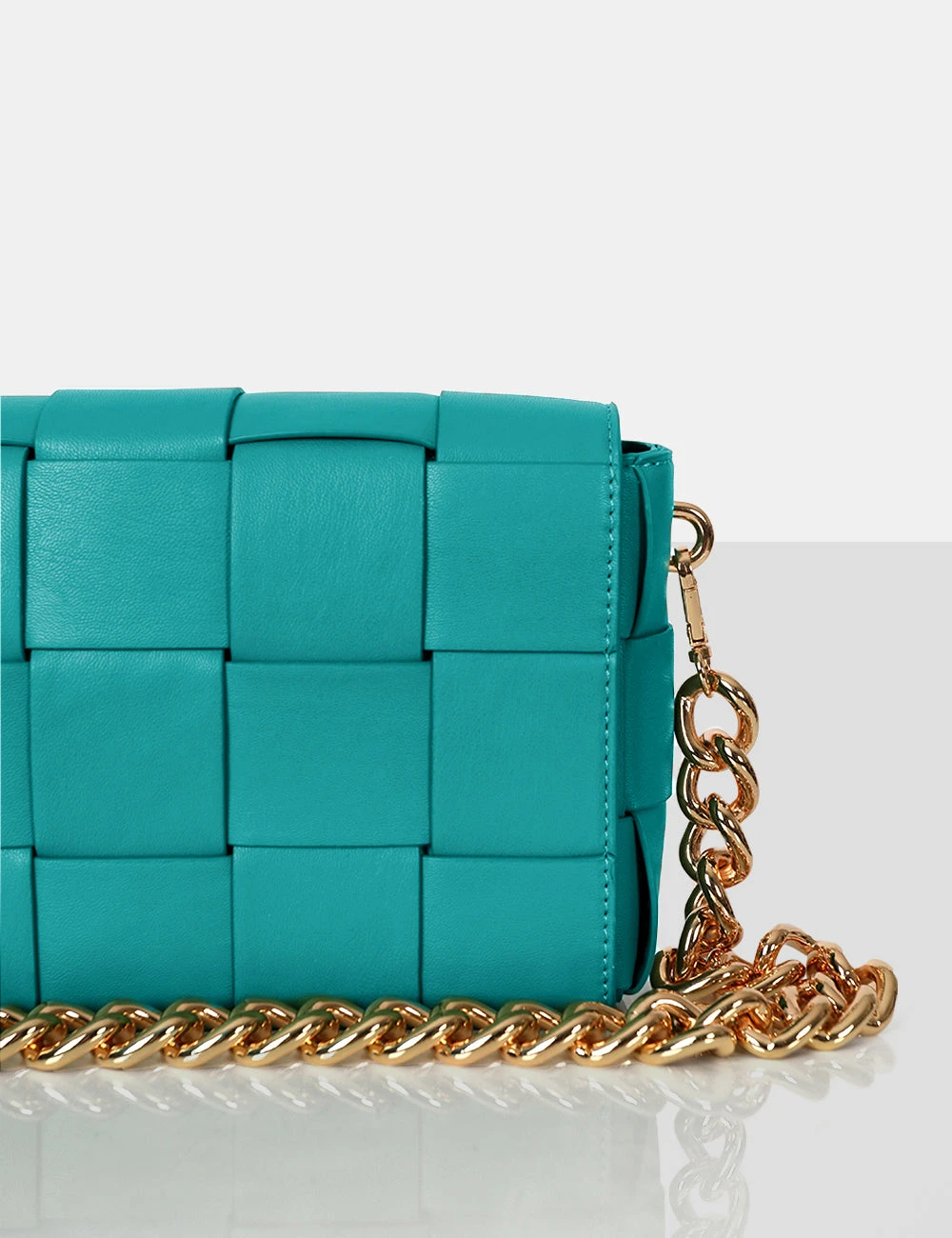 The Mayan Teal Weave Gold Chain Detail Shoulder Bag - Image 2