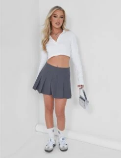 Ribbed Long Sleeve Polo Top White