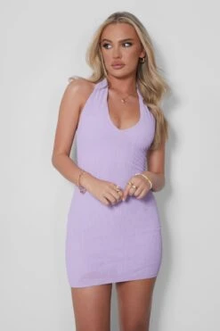 Scrunch Halter Neck Mini Dress Lilac