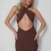 Scrunch Halter Wrap Ruched Beach Dress Chocolate