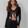 Frill Detail Tie Front Cardigan Top Black