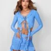 Frill Detail Tie Front Cardigan Top Baby Blue