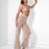 Crochet Beach Trousers High Waisted Wide Leg Metallic Thread Gold