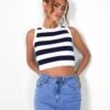 Public Desire Stripe Knitted Crop Racer Top Ecru