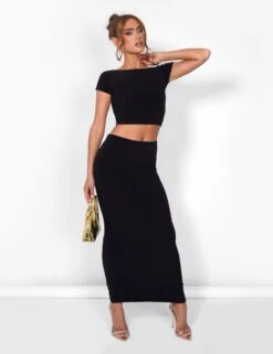 Public Desire Kaiia Slinky Maxi Skirt Co-ord In Black