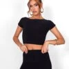 Public Desire Kaiia Off Shoulder Slinky Cropped Top Co-ord In Black