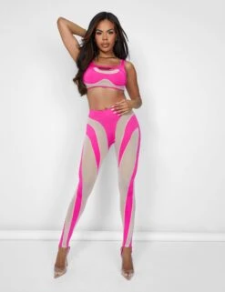 Mesh Illusion Insert Sleeveless Crop Top Hot Pink