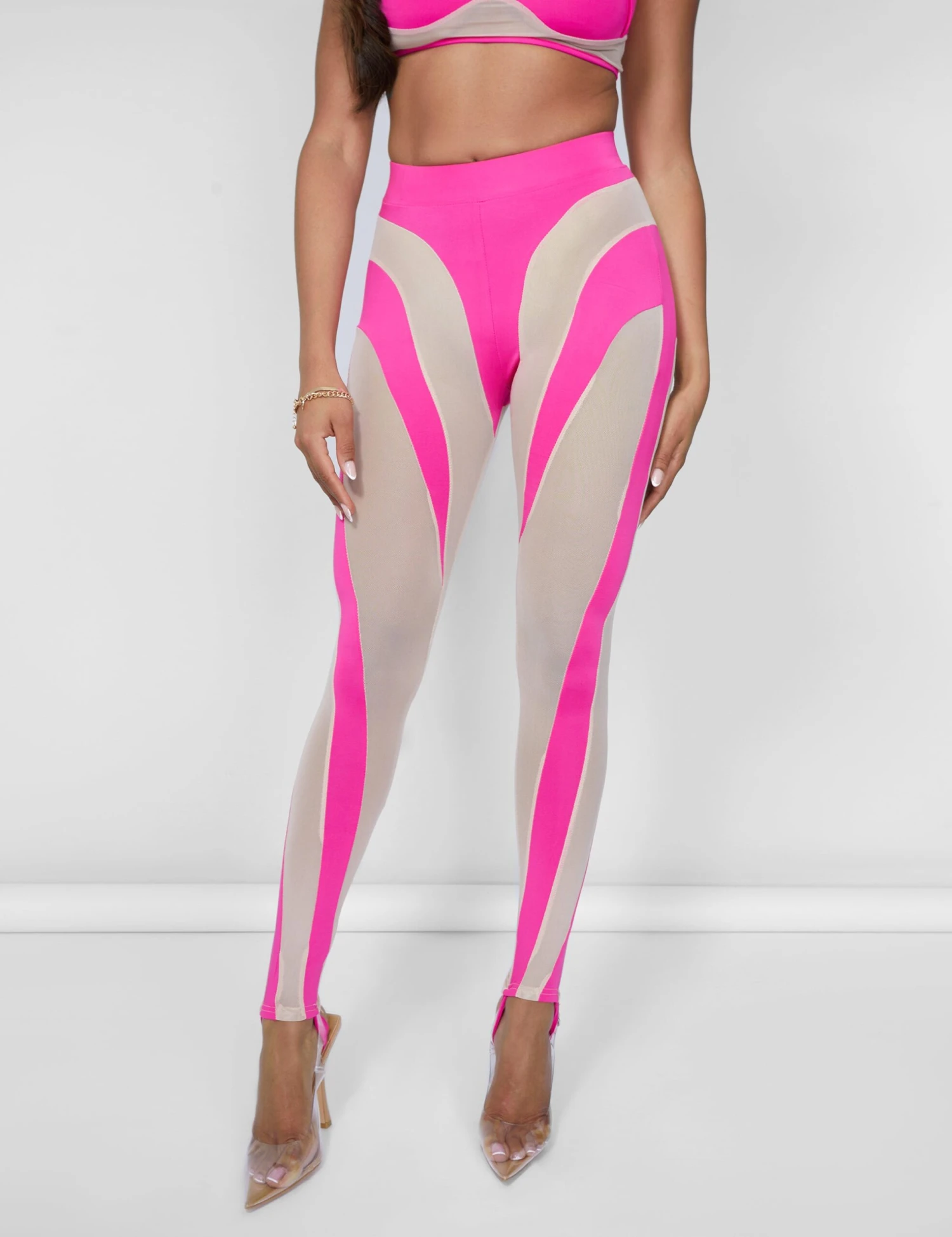 Mesh Illusion Insert Leggings Hot Pink - Image 3
