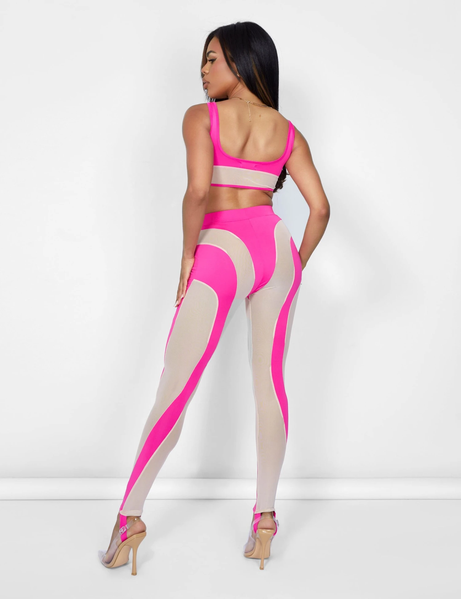 Mesh Illusion Insert Leggings Hot Pink - Image 5