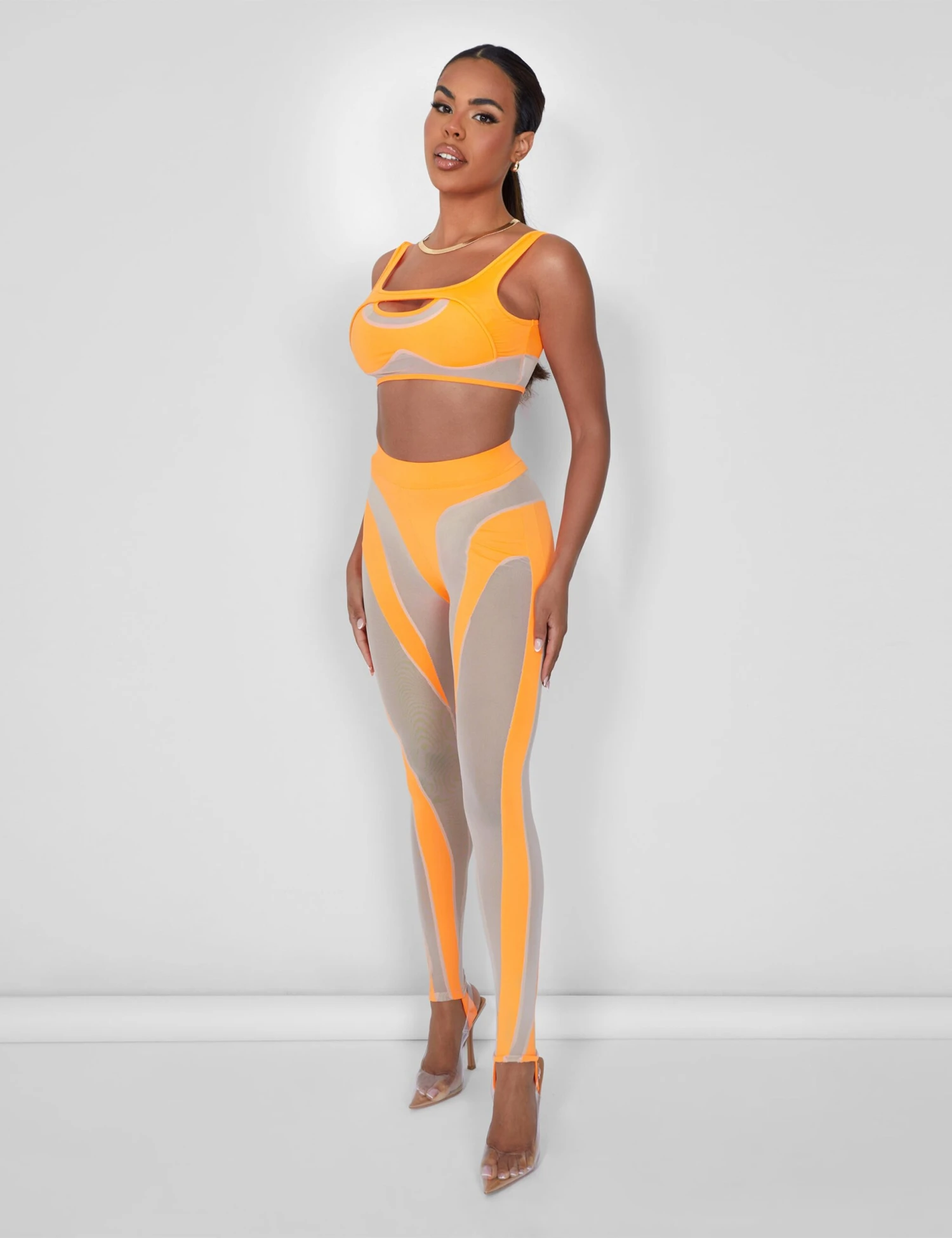 Mesh Insert Leggings Orange - Image 2
