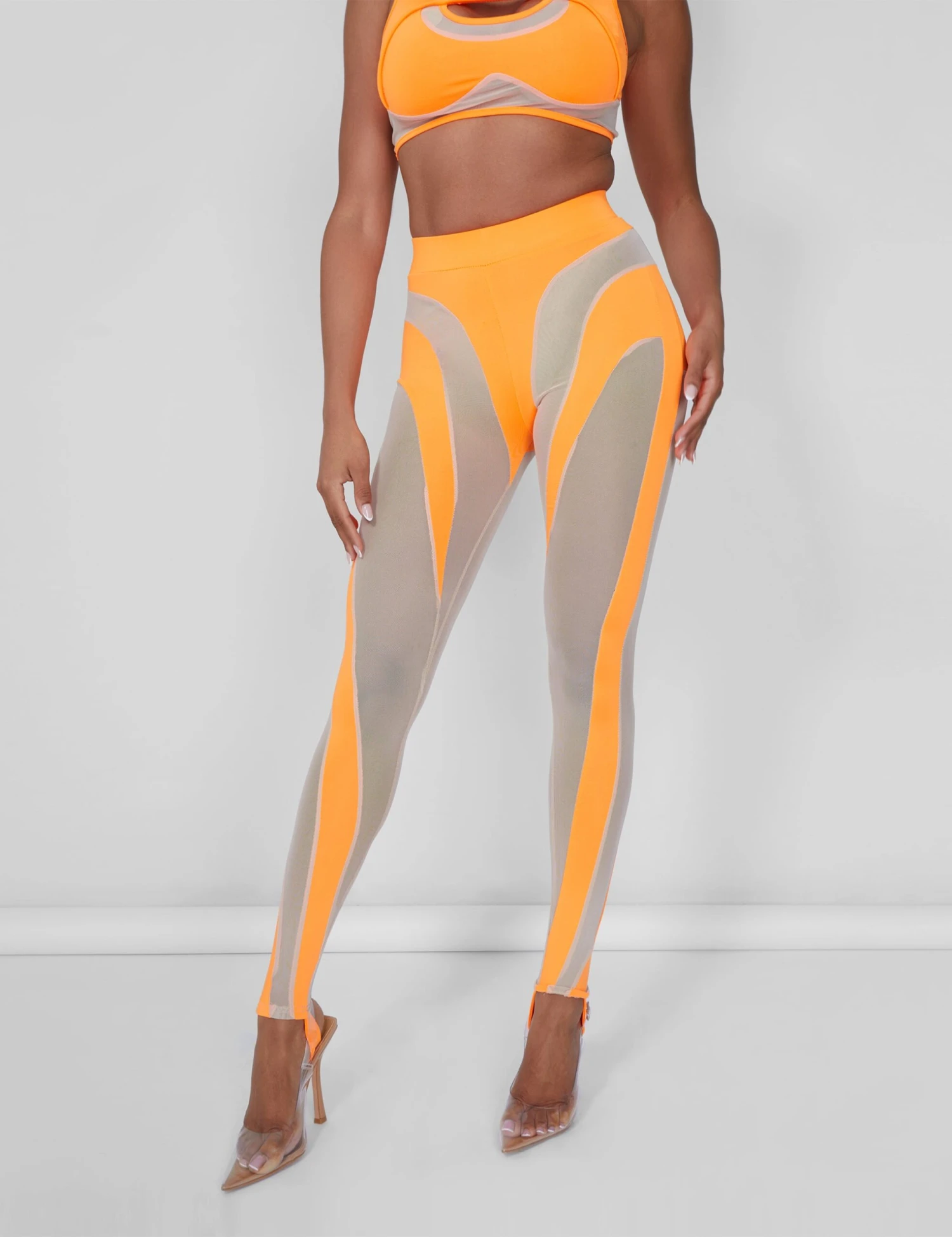 Mesh Insert Leggings Orange - Image 3
