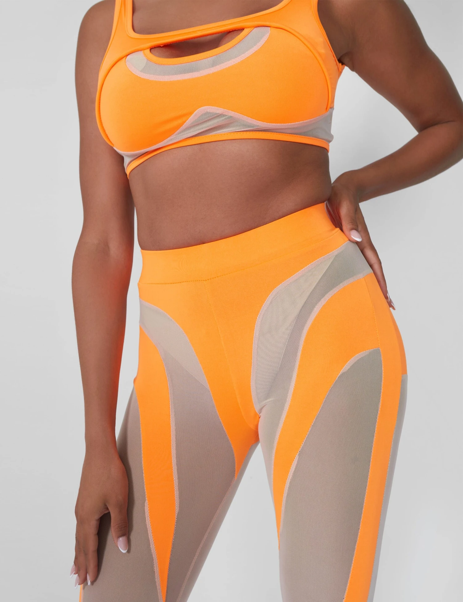 Mesh Insert Leggings Orange - Image 4