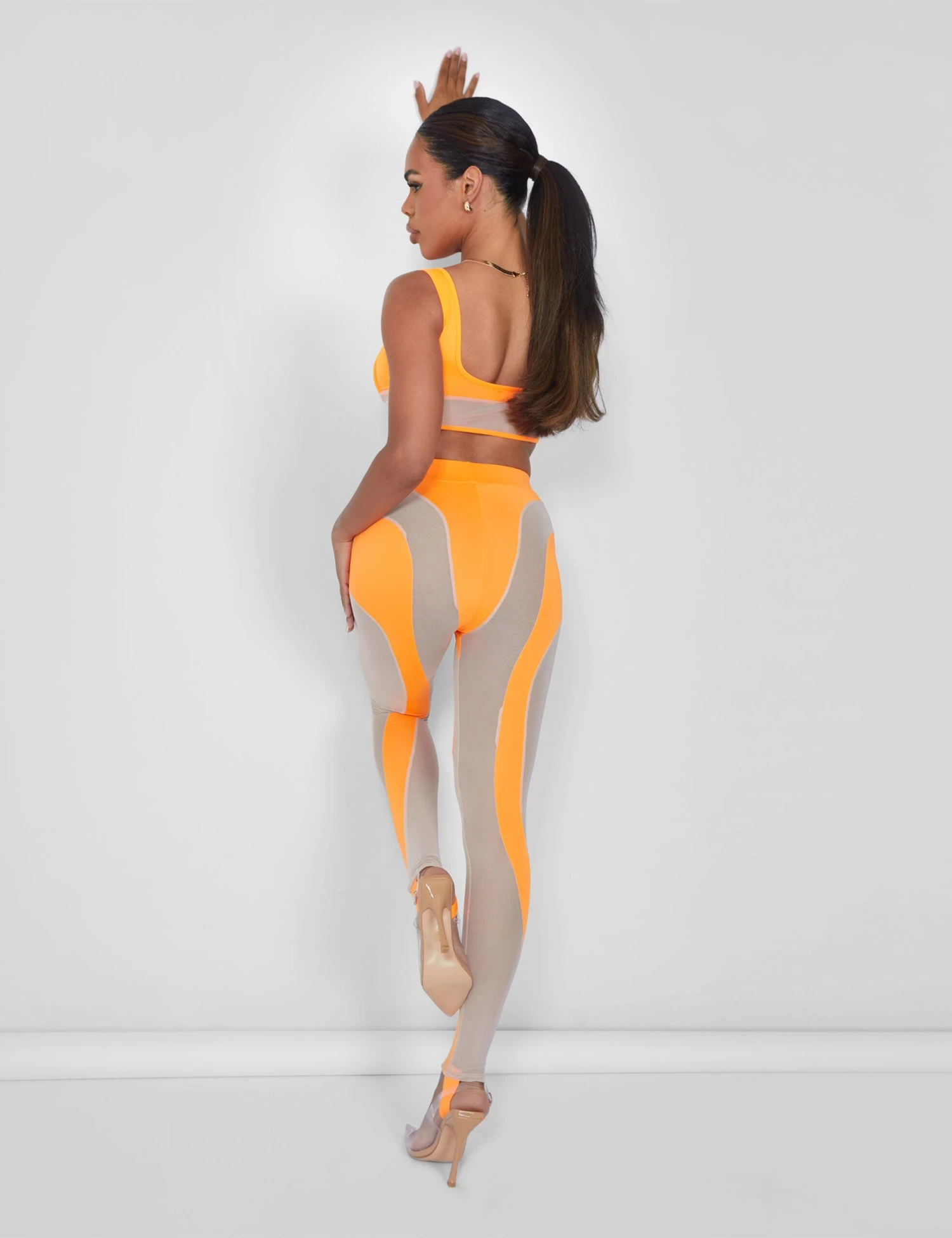 Mesh Insert Leggings Orange - Image 5