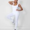 Seamless V Front Sleeveless Unitard White