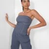 Denim Contrast Stitch Bandeau Top Grey