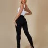 Split Hem Ribbed Leggings Black