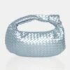 The Blame Metallic Silver Iridescent Woven PU Knot Detail Mini Grab Bag