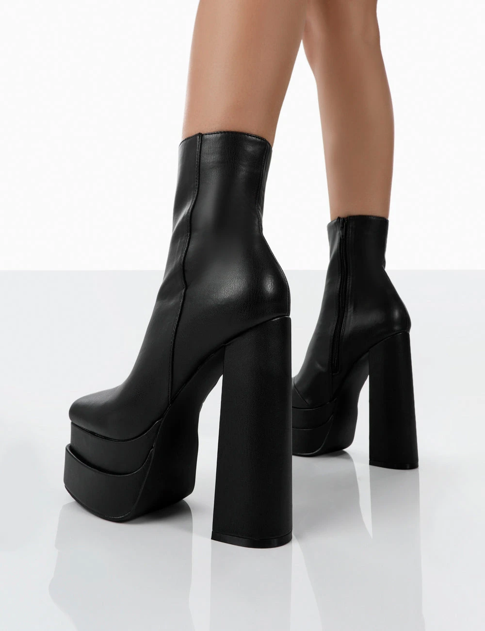 Supine Wide Fit Black Pu Chunky Platform High Heeled Block Ankle Boots - Image 3