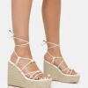 Islander Ecru Lace Up Square Toe High Heeled Sandal Esparille Wedges