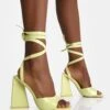 Mojito Yellow Patent Lace Up Pyramid Block Heels
