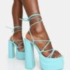 Glow Girl Baby Blue Pu Lace Up Platform High Heels