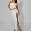 Rose Detail Extreme Split Maxi Skirt Ivory