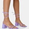 Casey Lilac Strappy Lace Up Square Toe Low Block Heel Sandals