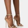 Ti Amo Gold Metallic PU Padlock Detail Barely There Pointed Toe Stilettos Heels