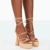 Giana Nude Pu Strappy Lace Up Block Heels
