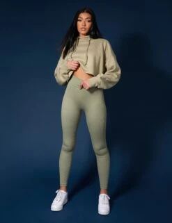 Oversized Cropped Light Khaki Sweat Hoodie