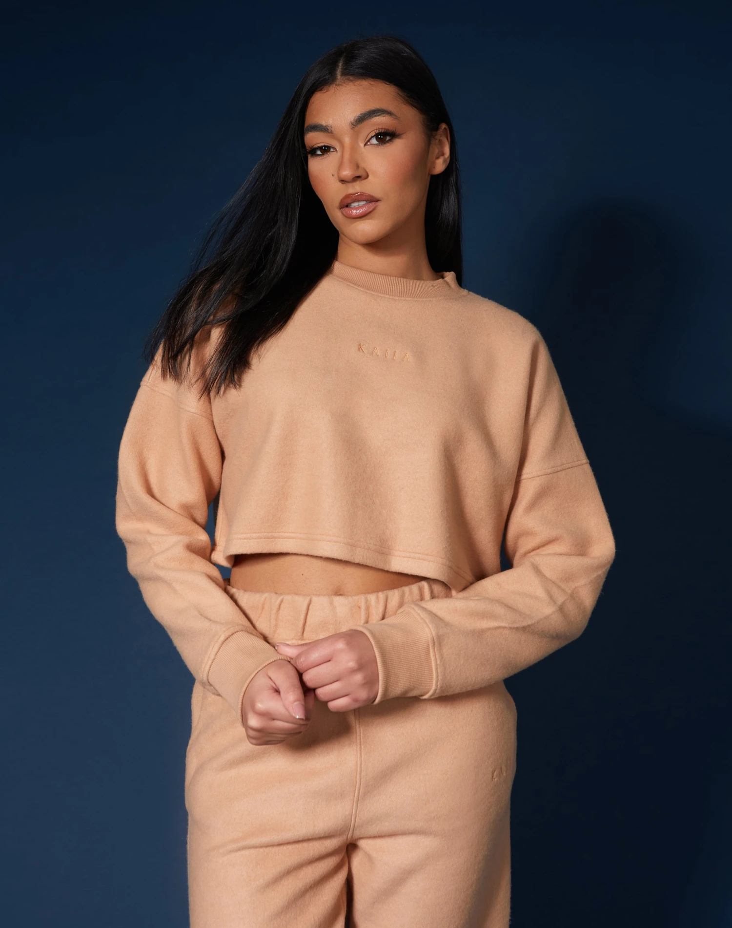Kaiia Fluffy Cropped Sweatshirt Camel - Image 3