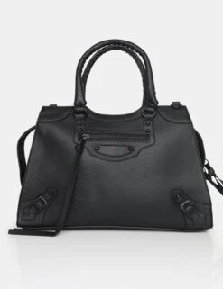 The Willa Black Matte Croc Zip Detail Tote Bag