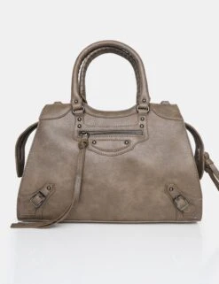 The Willa Metallic Grey Zip Detail Tote Bag