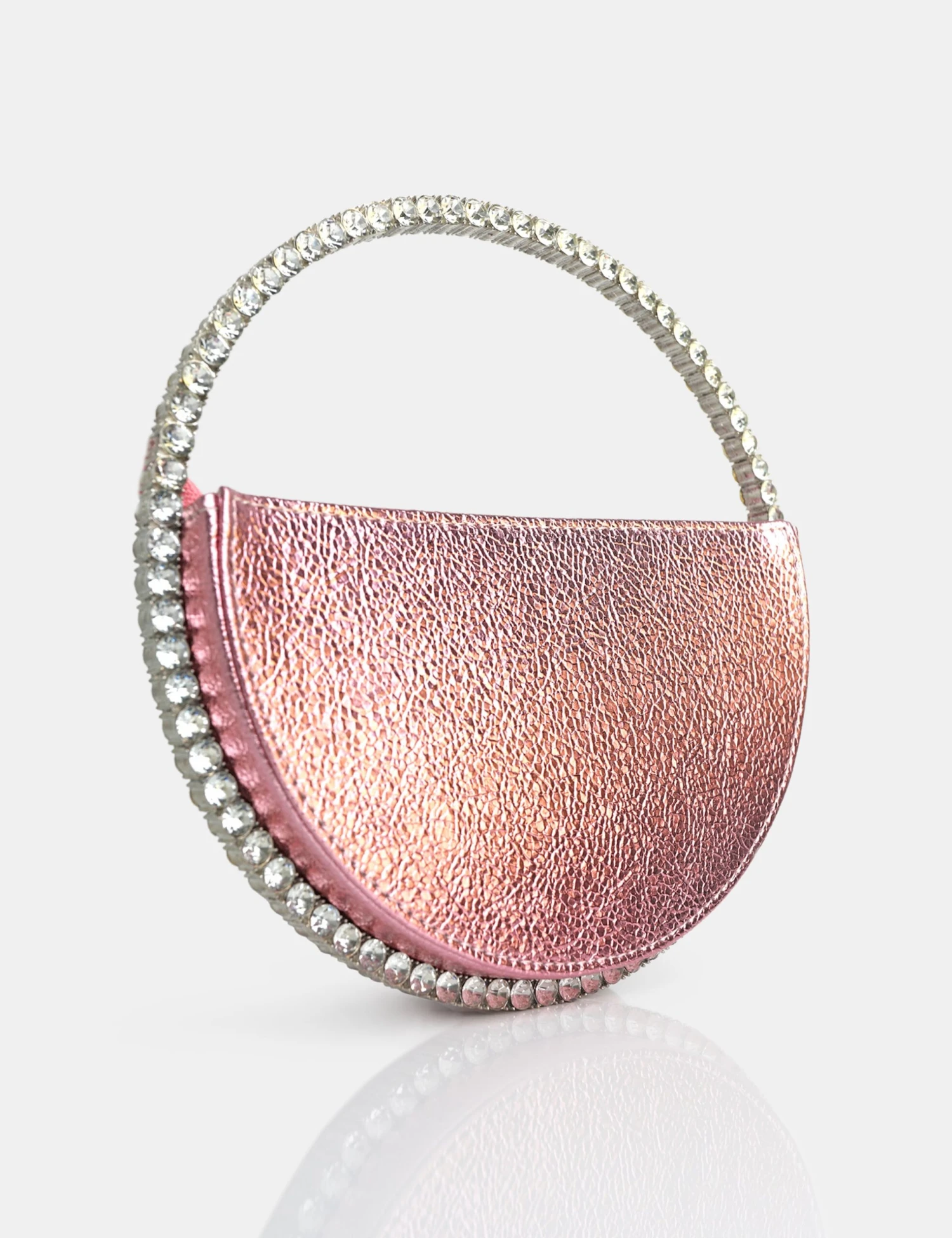 The Alessia Metallic Pink Circle Diamante Mini Grab Bag - Image 2