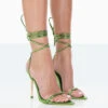 Look Back Green Metallic Pu Pointed Toe Lace Up Stiletto Heels