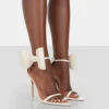 Zeal Off White Satin Strappy Bow Ankle Detail Stiletto Heels