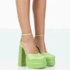 Moonchild Lime Sparkly Diamanté Satin Closed Toe Statement Platform Block Heels
