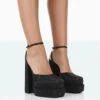 Moonchild Wide Fit Black Sparkly Diamanté Satin Closed Toe Statement Platform Block Heels