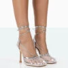 Longshot Silver Metallic Wrap Around Mesh Heels