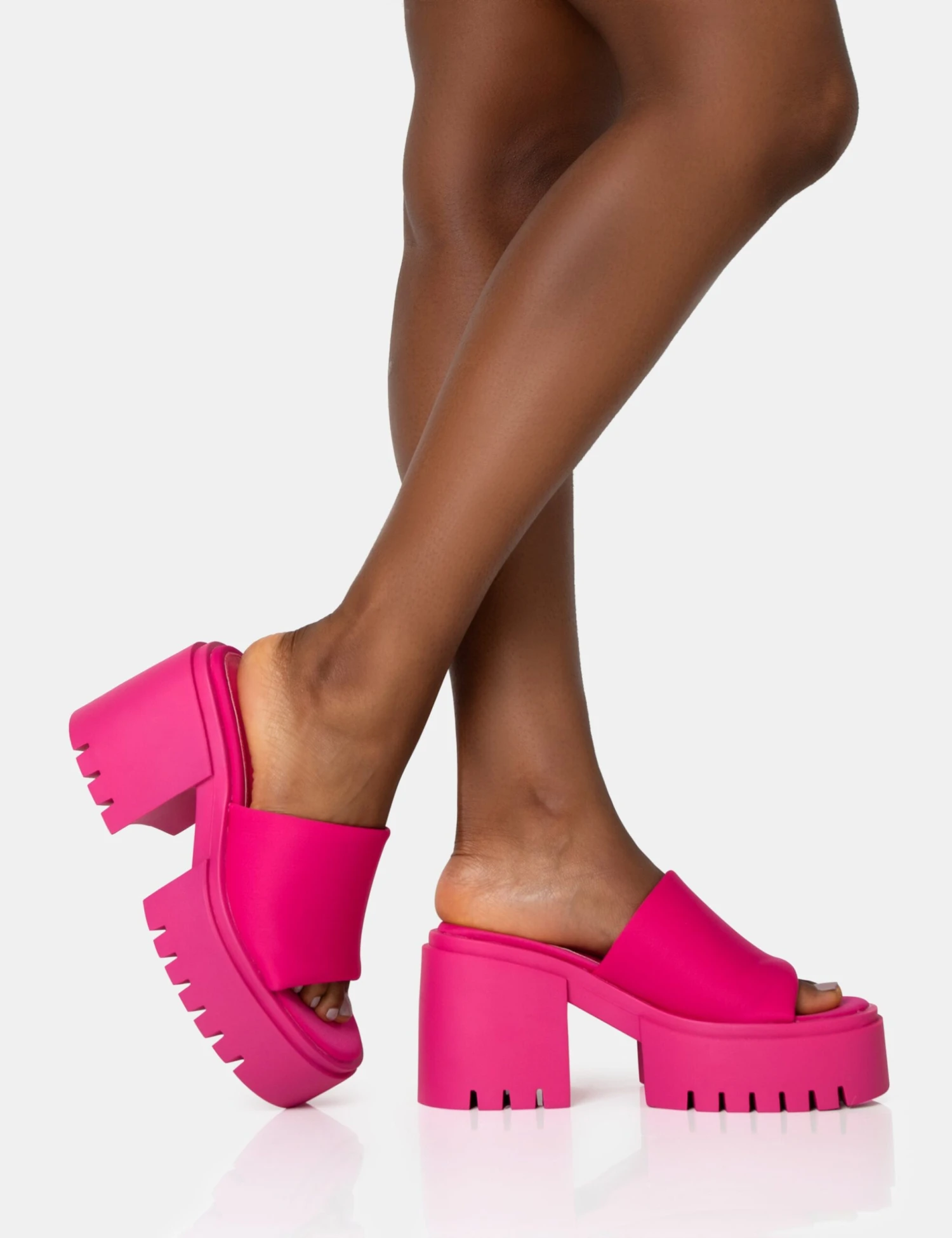 Sabeena Pink Chunky Mule Round Toe Mid Heel Sandals - Image 4